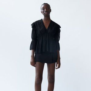 Zara Swiss Dot Ruffled Blouse